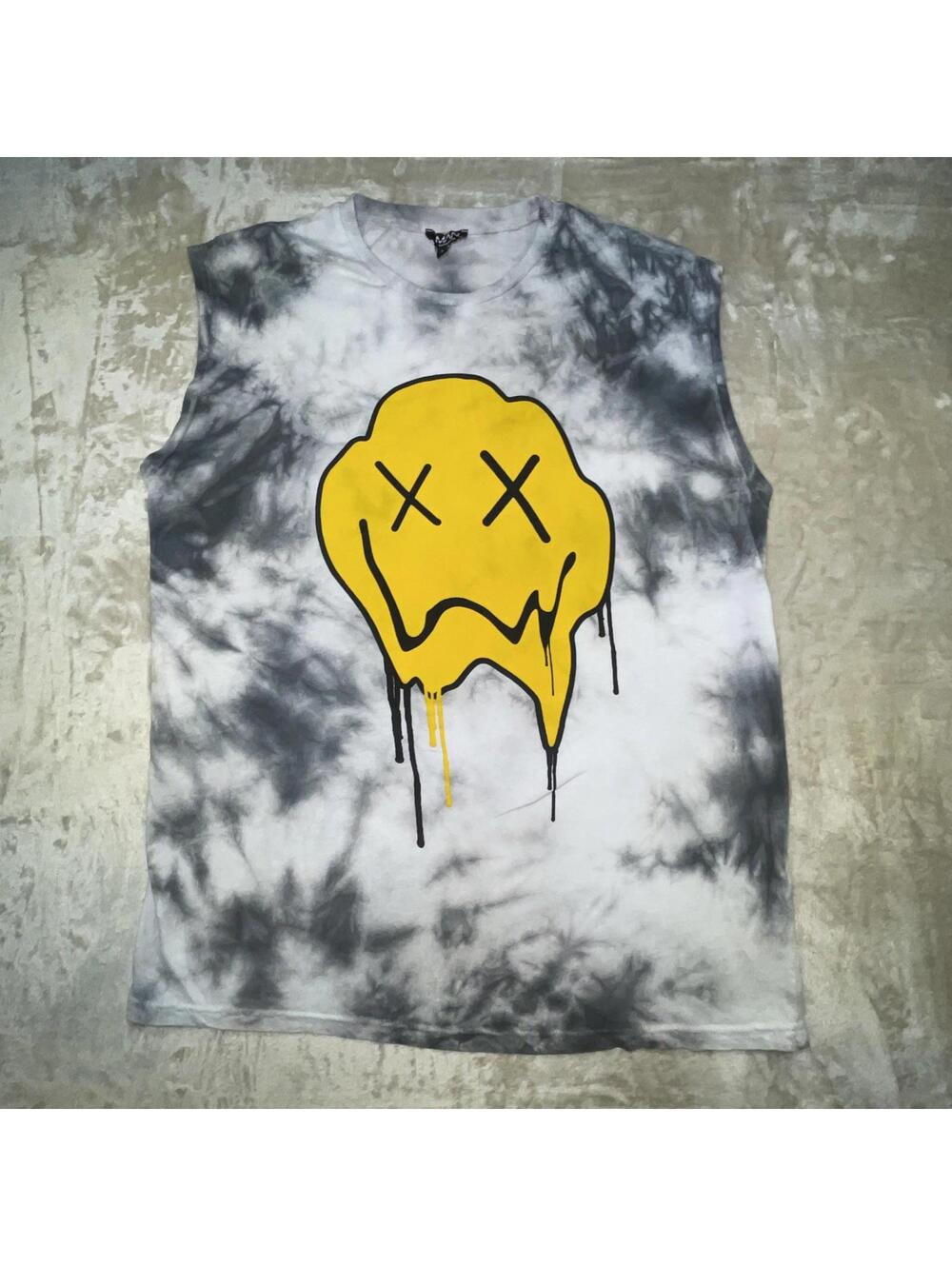 BoohooMAN Men’s Oversized Drip Face Tie Dye Tank Top Sleeveless Graphic Tee Sz L